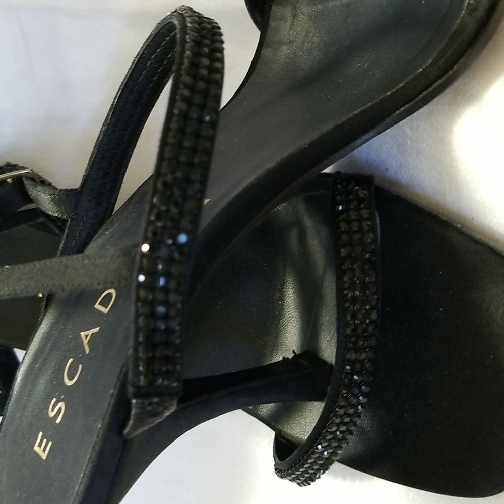 Stunning Escada 3" heels Black Rhinestone Beaded strappy sandals